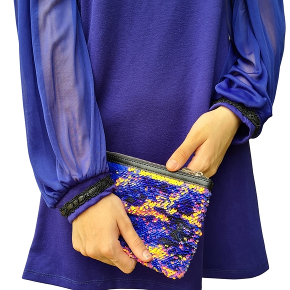 BNWT Atmosphere 60s Vibe Purple Long Sheer Sleeved Mini Dress Size 10 - Picture 6 of 12